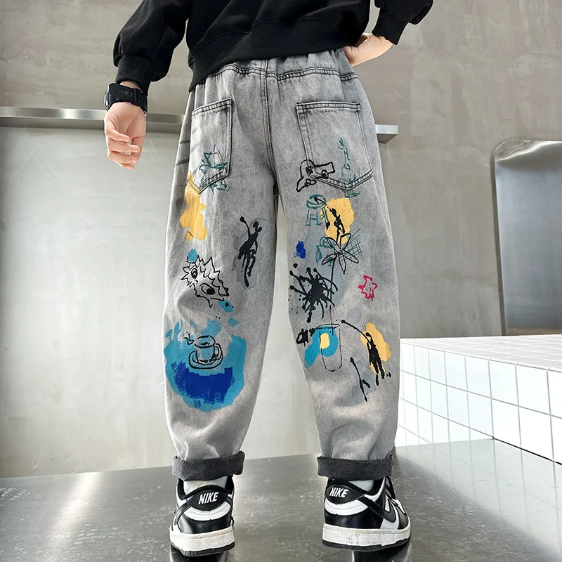 Korean Baby Jeans Pants for Big Boys Harem Trousers Teenager Denim