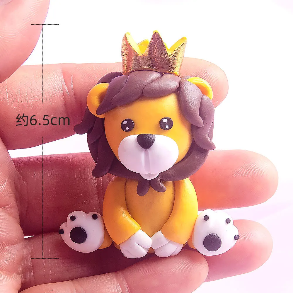 Kawaii Cartoon Woodland Animal Cake Topper Soft Pottery Forest Jungle Safari Dinosaur Cupcake Decor 1st Birthday Party Favor