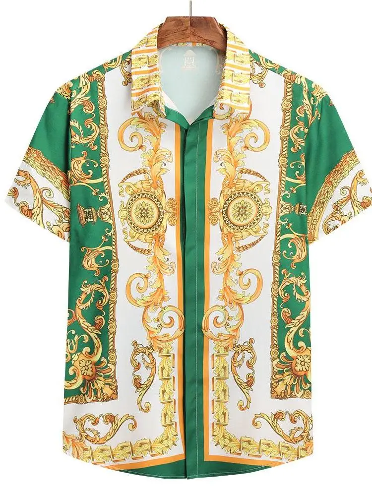 

plus Size Men's Short Sleeve Shirt Street Style Printed Polyester Thickened Summer Fashion Casual Button-Up Coat for Men