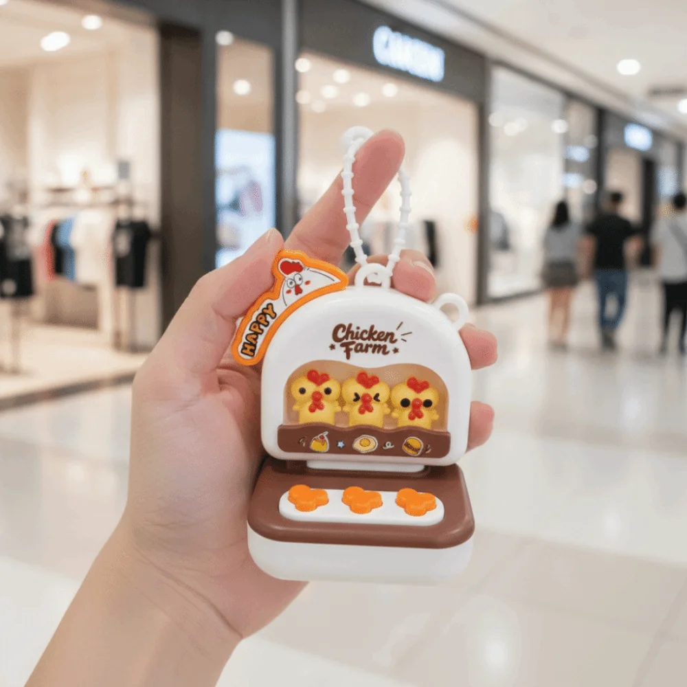 Cartoon Chick Fidget Game Console Key Chain Glowing Anti Anxiety Finger Button Arcade Key Chain Sounding Plastic Handbag Charms