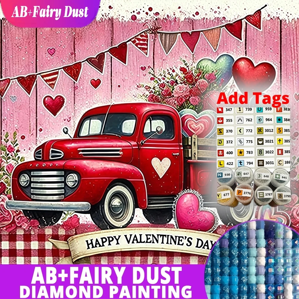 

Fairy Dust AB Diamond Painting Car Full Drill Mosaic Heart DIY Embroidery Flower Rose Crafts And Art Supplies Valentine's Day Gi