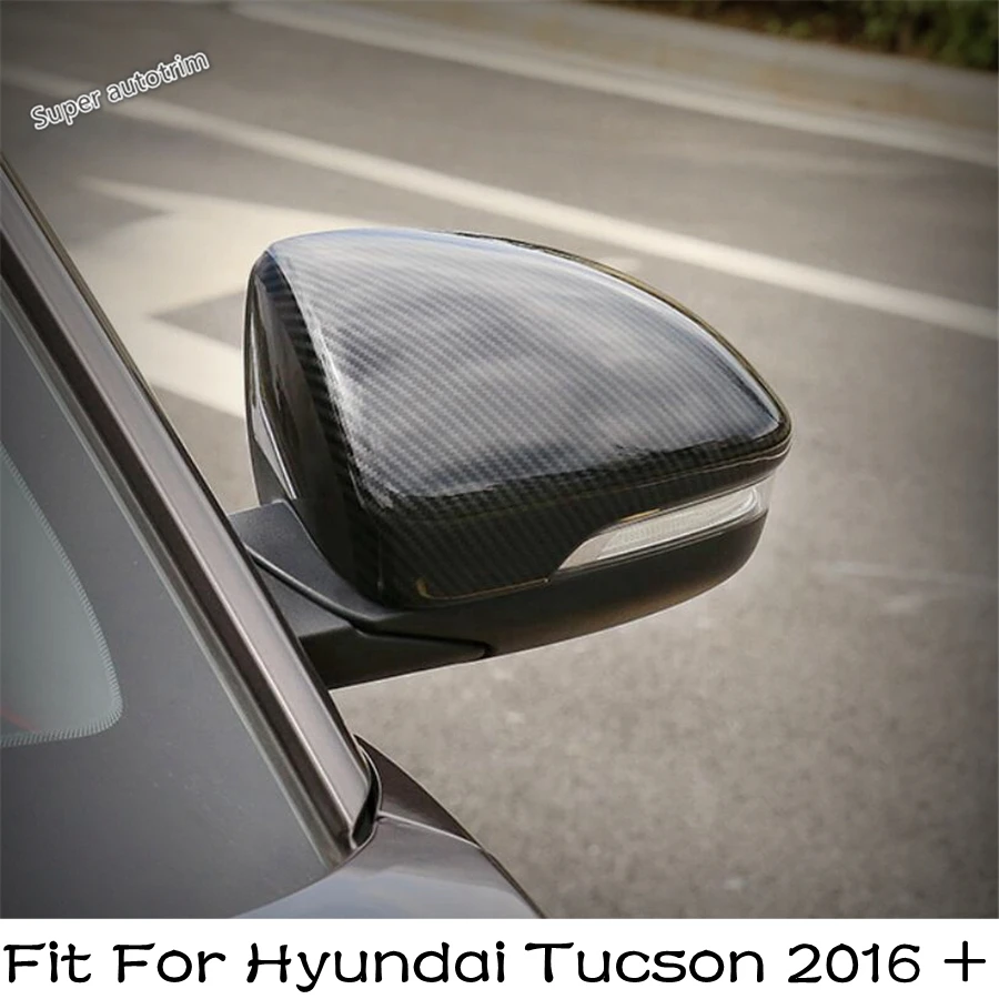 

Chrome Exterior Horn Shape Rearview Mirror Case Cover Trim 2PCS Fit For Hyundai Tucson 2016 - 2020 Carbon Fiber Look Accessories