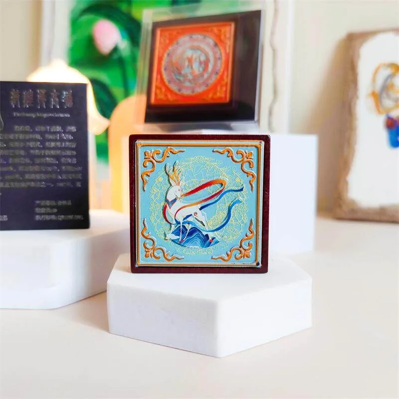 Dunhuang Mural Nine Colored Deer Fridge Magnet Mogao Grottoes Flying Apsaras Creative Retro Boxed Travel Souvenir Collectible