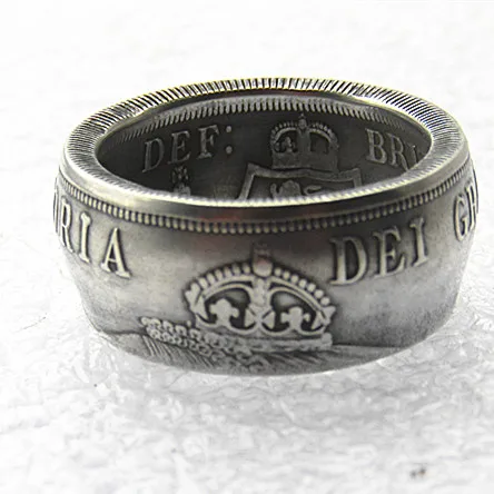 Handmake Ring Coin By UF01 GREAT BRITAIN, Victoria 1887 Double Florin copper-nickel alloy In Sizes 8-16