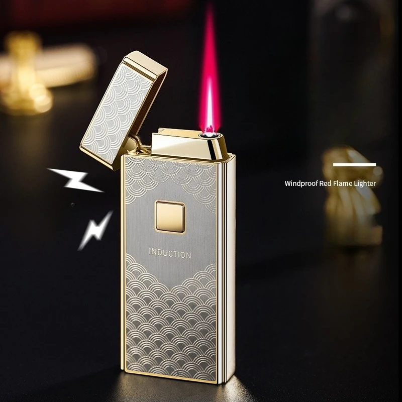 New slim Xiangyun windproof inflatable lighter Red flame plus open flame high-end gift cigarette lighter