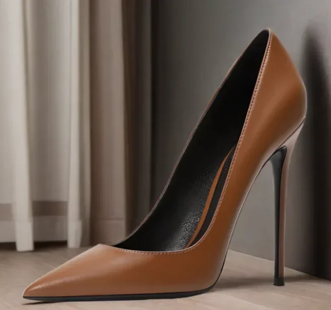 New Minimalist Women's Single Shoes, Plus Size Professional Pointed High Heels, Silver Black and White Mirror Summer Work Shoes