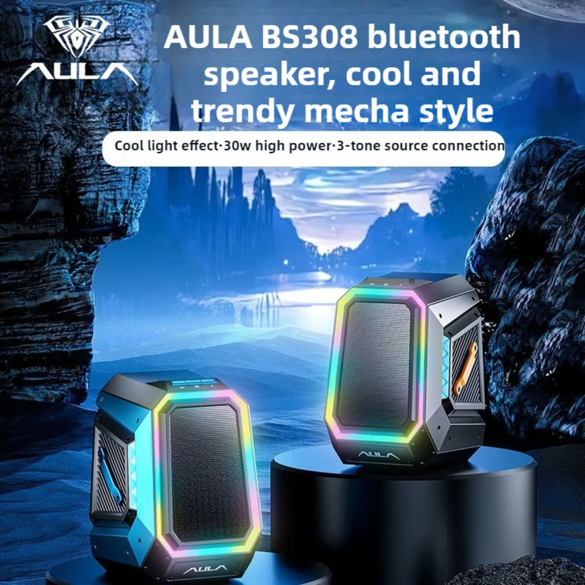 

AULA BS308 Bluetooth Speakers 30W High Power Wireless Speaker RGB Light Charging Feature for Outdoor Activities Portable Use