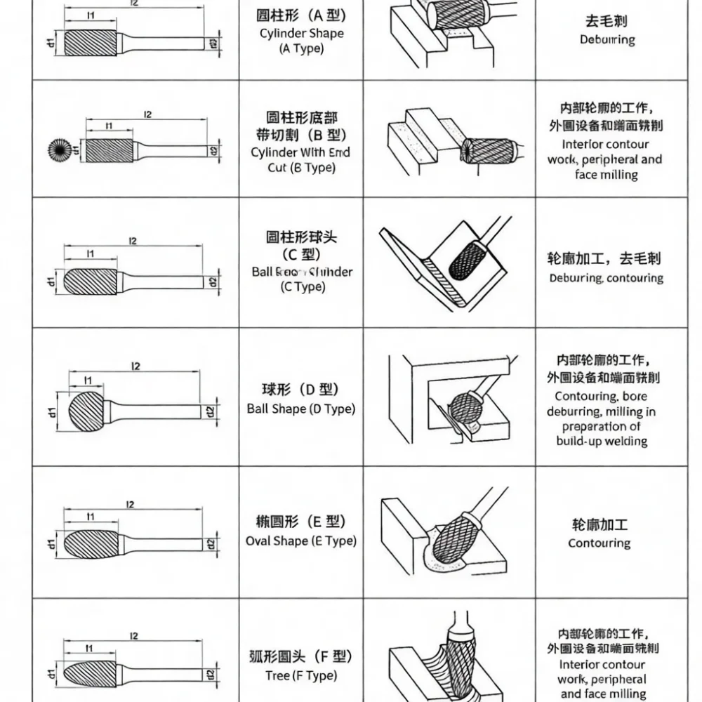 Rotary File Bits Set Carbide Tungsten Grinding Head For Metal Woodworking Polishing Drill Cutting Milling Tool Accessories