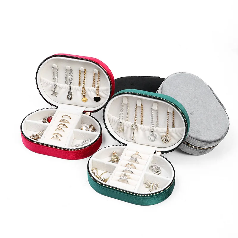 Portable Jewelry Box Jewelry Organizer Display Travel Jewelry Case Boxes Button Leather Storage Zipper