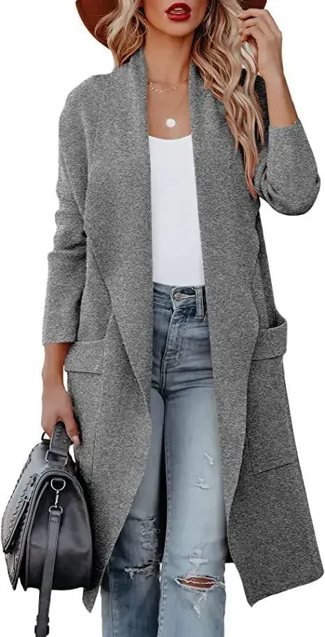 Coats and Jackets Women Solid Turn-down Collar Wool Coat Spring Autumn Winter Clothes Long Sleeve Outdoor Long Jacket Streetwear