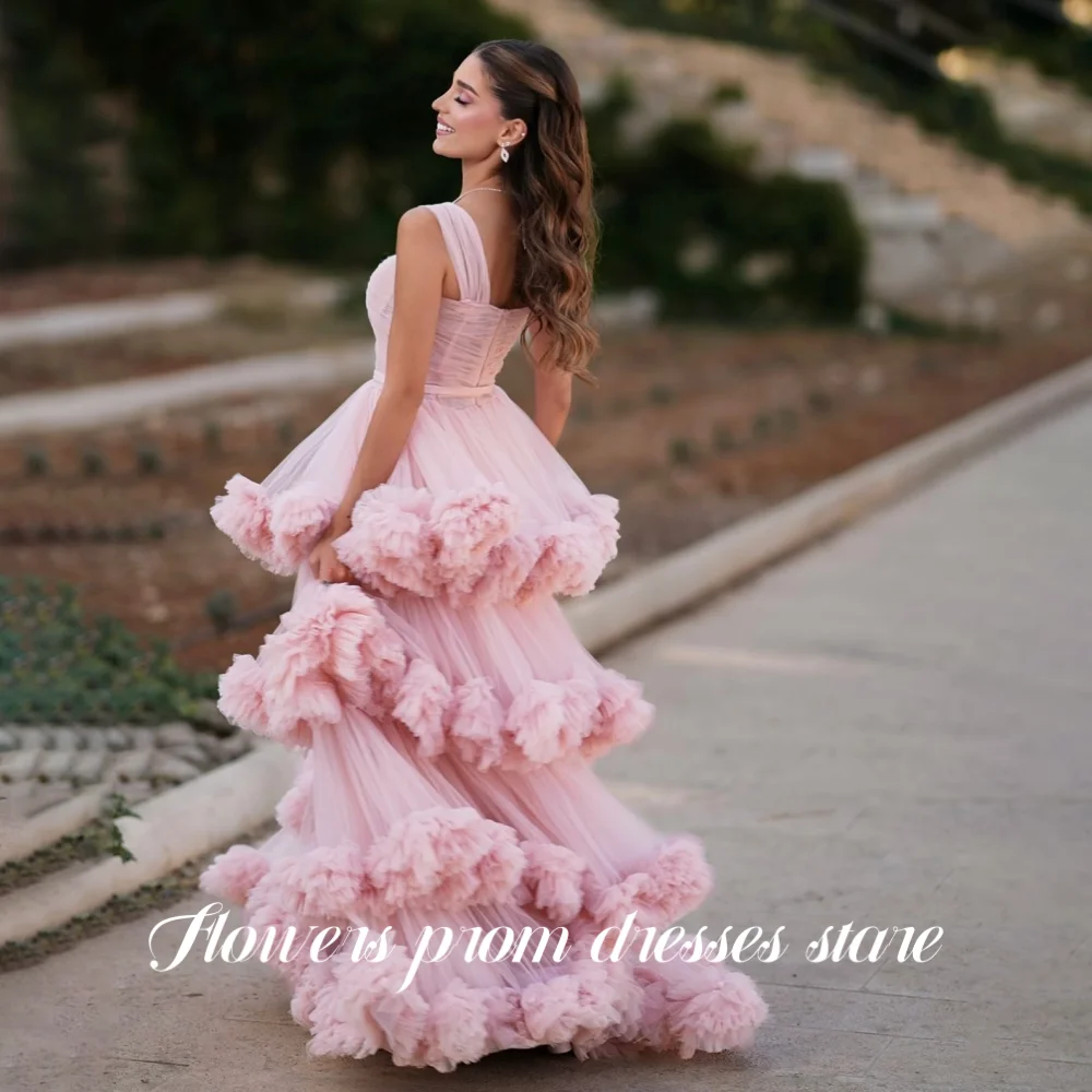 

Платье для выпускного вечера цвета персика, без рукавов, с многоярусными оборками, в арабском стиле, для вечеринок, из фатина, на заказ