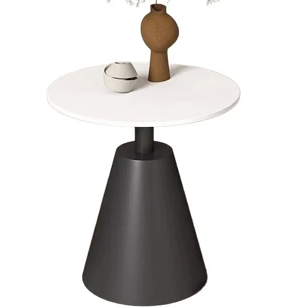 Slate Top Small Coffee Table - Round Side Table for Hotel Balcony, Homestay Corner, Bedroom Nightstand & Living Room Sofa