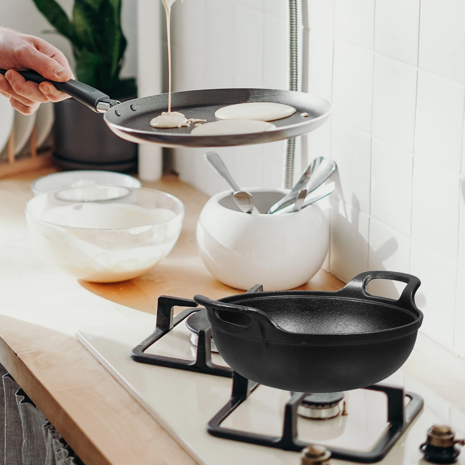 

Cast Iron Stew Skillet Nonstick Sauce Pan Cooking Pans Round Bottom Design Soup Pot Household Cookware Camping Pot