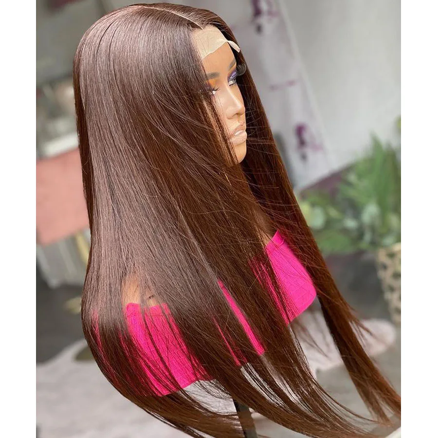 

Cocoa Brown Silky Straight Human Hair Full Lace Wigs with Baby Hair Natural Hairline Super Long 26Inch 5x5 HD Lace Wigs Natural