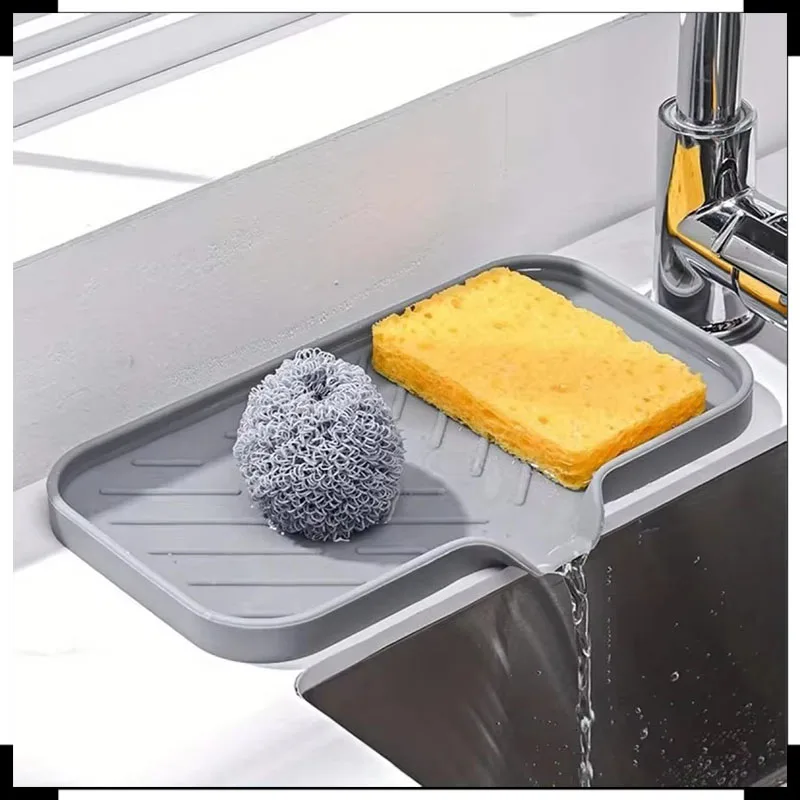 Sink Silicone Tray With Drain Soap Sponge Storage Holder Countertop Sink Scrubber Brush Soap Storage Rack Kitchen Organizer