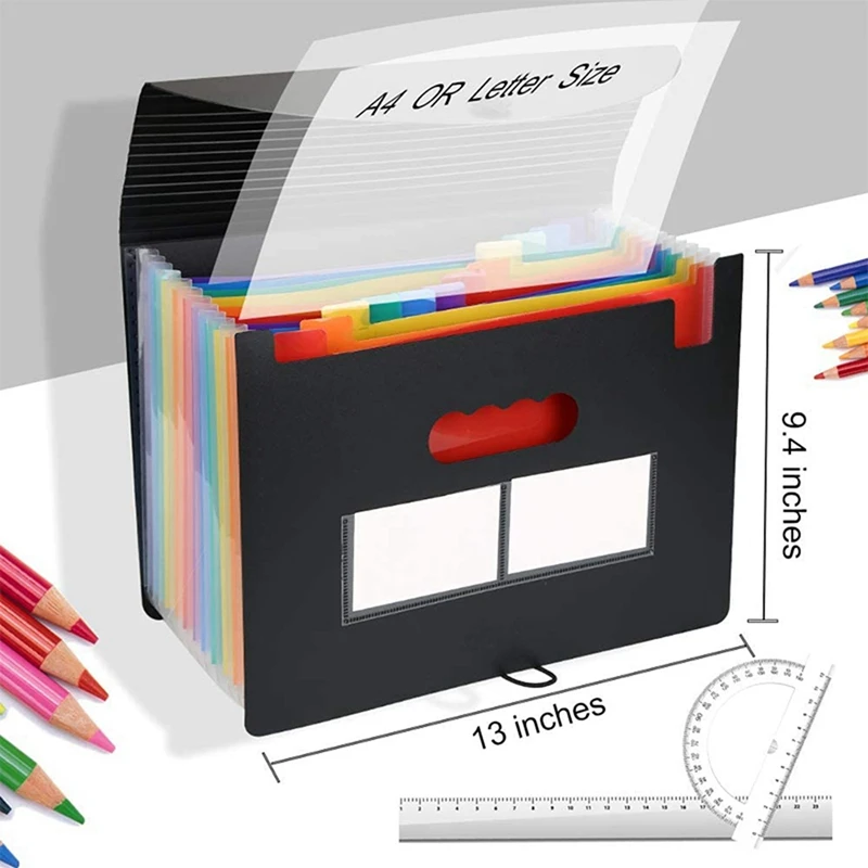 3X การขยายแฟ้มซอง12ช่องที่จัดระเบียบแฟ้มเอกสารกล่องเก็บเอกสาร A4หีบเพลงบิล/ใบเสร็จโฟลเดอร์ที่มีแท็บสี