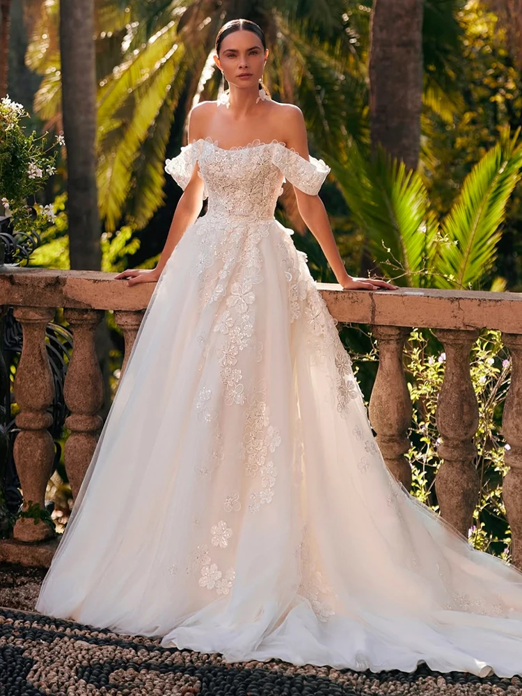 Vestido De Novia con hombros descubiertos, corte en A, Organza con bordado, Vestido De baile, cuello barco, sin mangas, Vestido De Novia personalizado