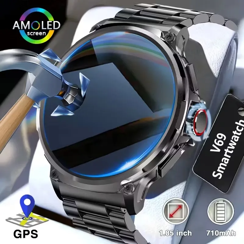 New 710mAh Smart Watch Men 1.85-Inch HD Sports Bluetooth Call GPS Sports Fitness Tracker Health Monitor Waterproof Smart watch