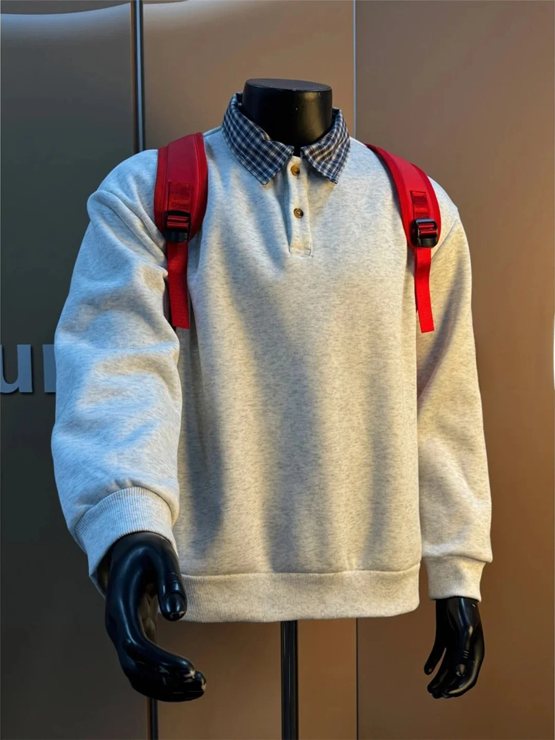 Men's Fleece Lined Thickened Long Sleeve  Collar Hoodie Cleanfit Henry Collar T-Shirt Comfortable Cotton Polyester Blend ...