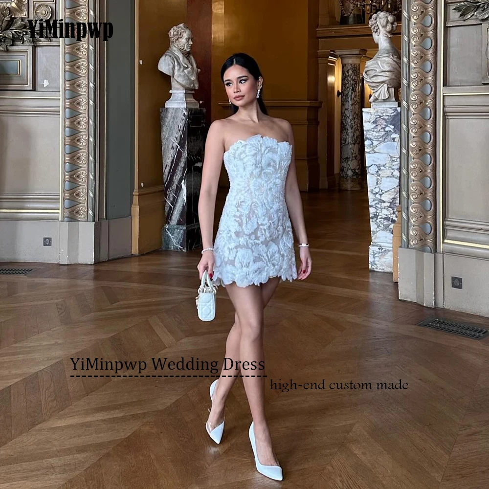 Vestidos de novia cortos de encaje con purpurina, apliques de novia brillantes, Mini vestidos de novia con flores, vestido de fiesta Formal para evento personalizado