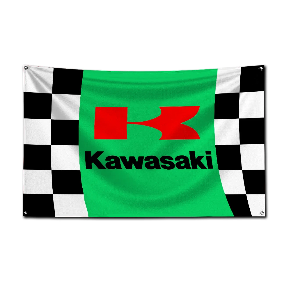 3x5 Ft Motorcycle Racing Flag Polyester Printing K-Kawasakies Banner for Garage Wall Art Out Door Decoration With Brass Grommets