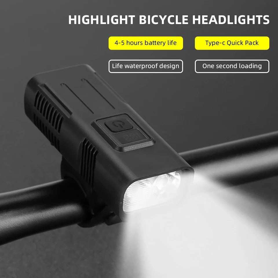 Lampu Depan Sepeda Isi Ulang 1200mAh Tahan Air Ultra Terang dengan Lampu Sorot Tinggi Rendah untuk Bersepeda Gunung Malam di Luar Ruangan.