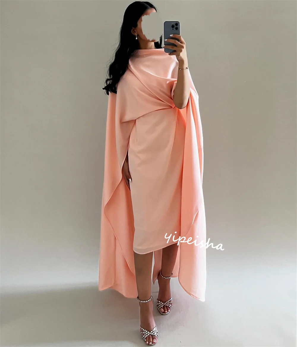 Jiayigong    Saudi Arabia Jersey Pleat Homecoming A-line High Collar Bespoke Occasion Gown Midi es