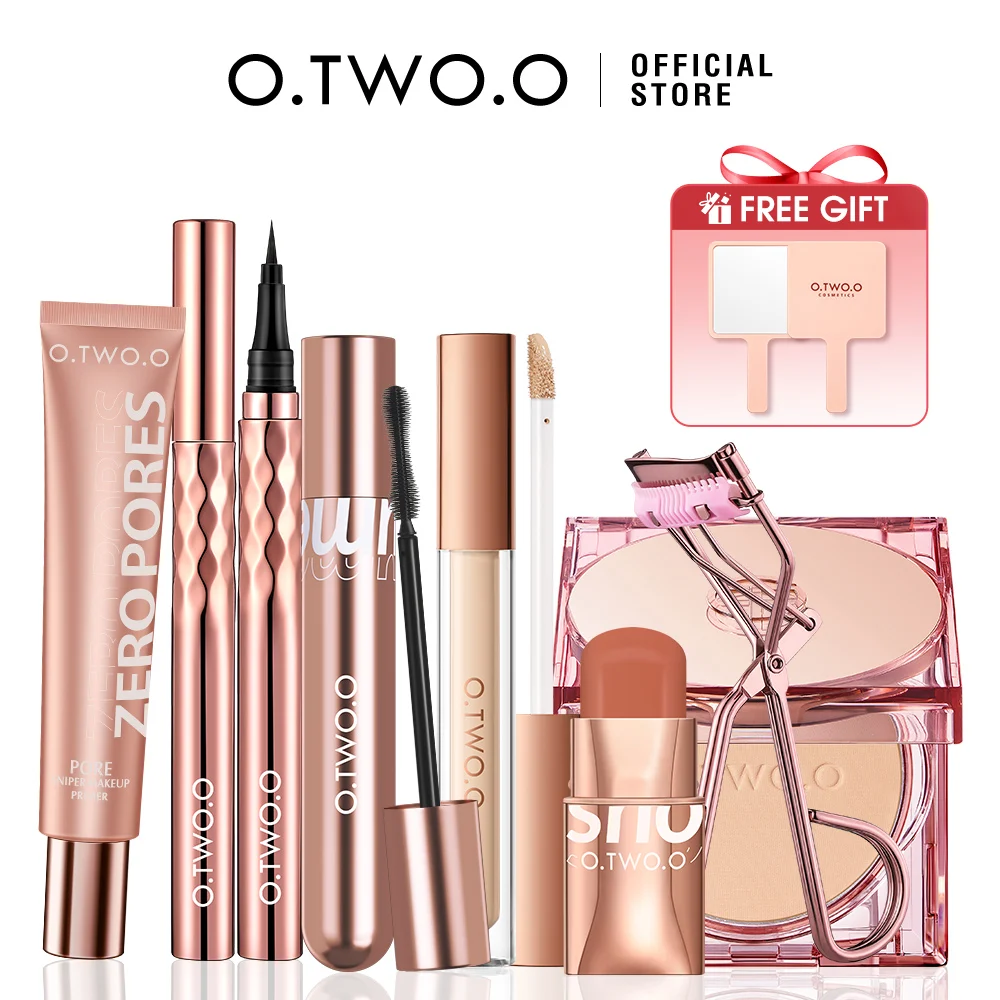 O.TWO.O 8pcs Full Makeup Kit Include Eyeliner Lipstick Blusher Face Setting Powder Mascara Eyelash Curler Sunscreen Cosmetic