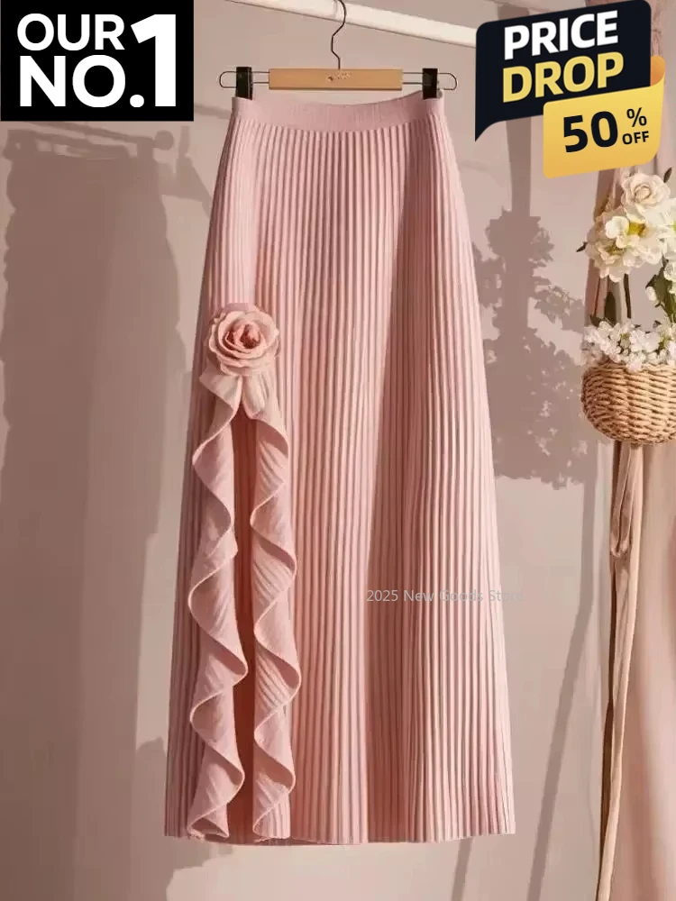 

Faldas Mujer Moda 2025 Sweet Maxi Midi Long Thin Pink Rose Irregular A-line Skirts Vintage Harajuku Women Skirts New Jupe