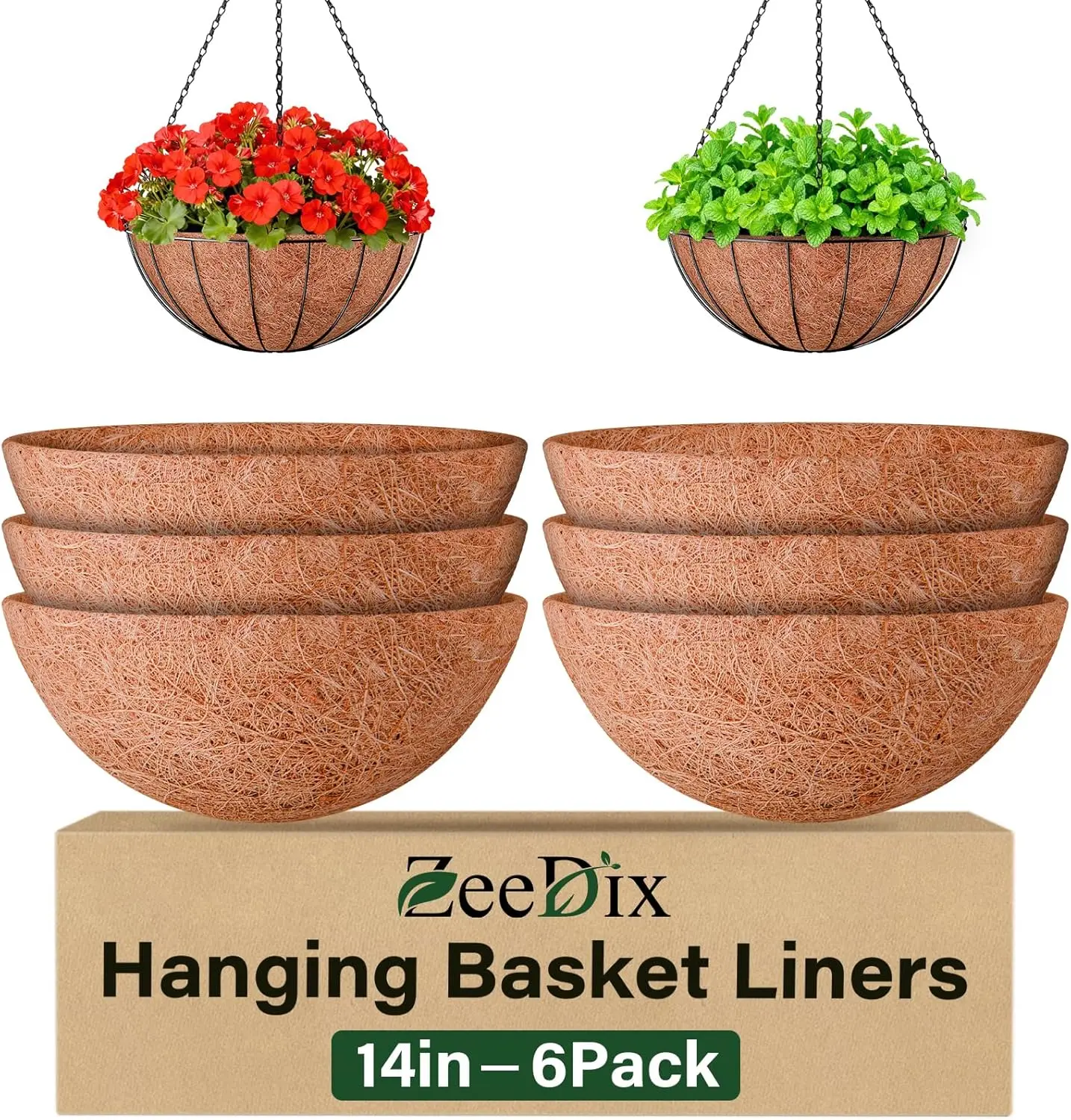 

Набор из 6 кокосовых вкладышей для кашпо, 14 дюймов, круглые, для подвесных корзин, натуральные, из кокосового волокна, сменные, для цветов
