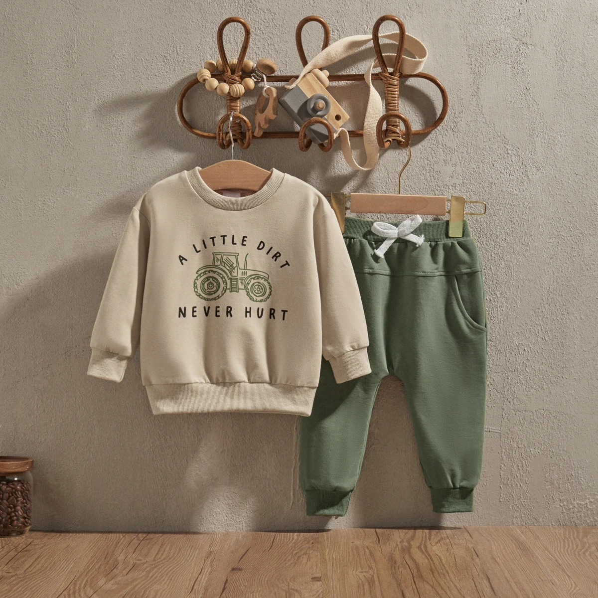 EWODOS Baby Boy Outfits Long Sleeve Tractor Letter Print Tops Pullover + Long Pants Set Toddler Warm Sets Baby Autumn Clothes