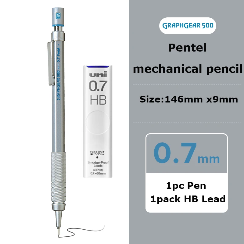 Pentel Graphgear 500 Drafting Druckbleistift Japan Briefpapier 0,3/0,5/0,7/0,9 mm Zeichnung Automatischer Bleistift Eingebauter Radiergummi