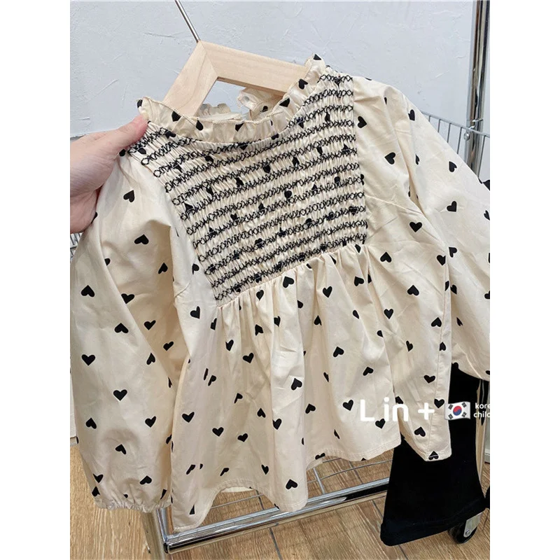 

Рубашка для девочек, весенне-осенняя детская новинка 2024 года, весенняя рубашка Love, модный топ с длинными рукавами для маленьких девочек