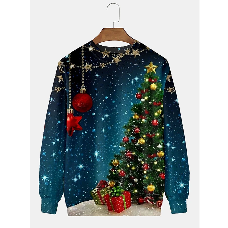 Autumn Harajuku Fashion Hoodie For Men 2024 New Christmas Tree Lamp Graphic 3D Printed Long Sleeve O Neck Sweatshirts Clothing