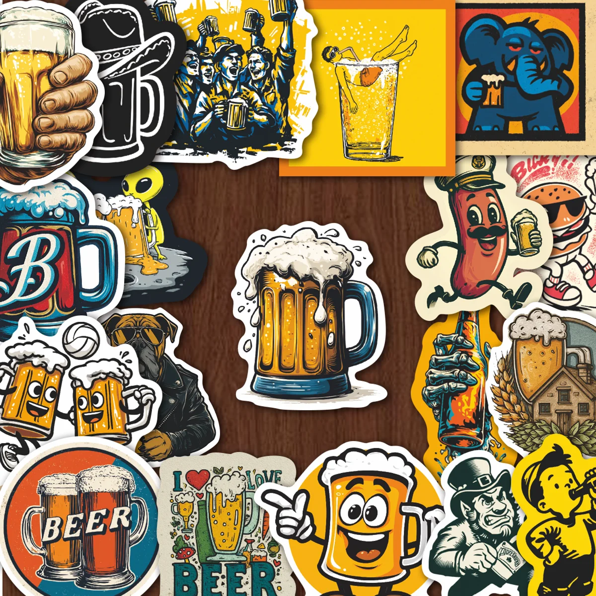 50pcs Vibrant Street Art Beer Stickers | Graphic Decals for Skateboard, Guitar & Card Making, Bar Owners & Pop Culture Collector