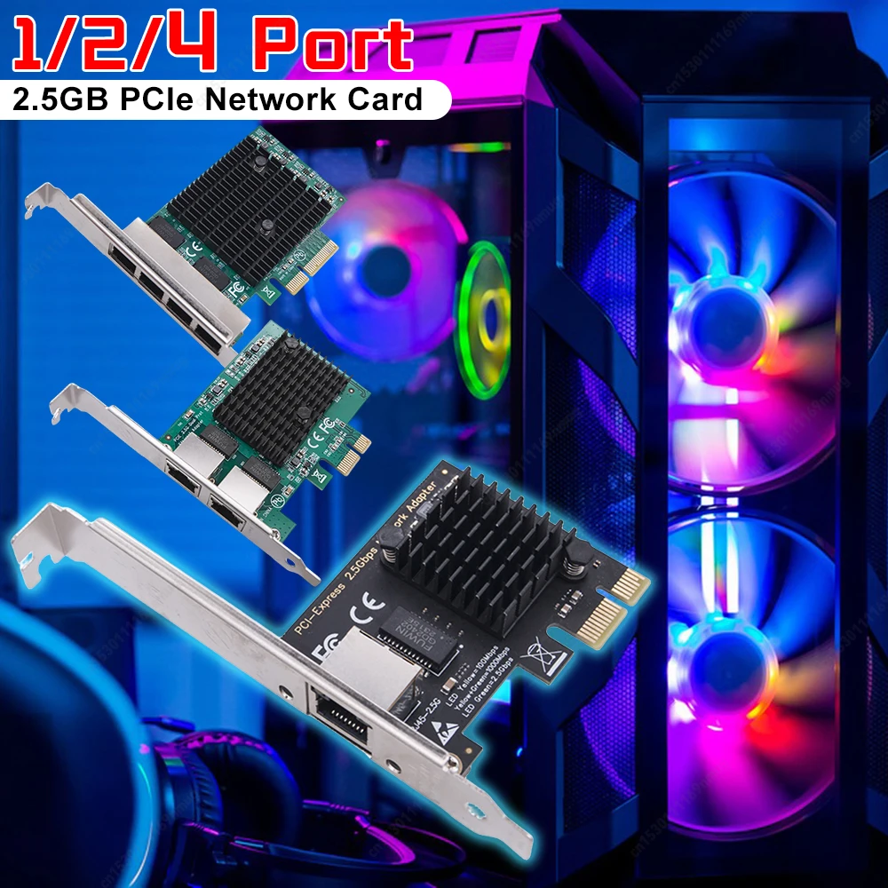 

1/2/4 Port 2.5GB PCIe Network Card PCI Express Ethernet LAN Adapter RJ45 NIC Gigabit Ethernet Card RTL8125BG Chip for Desktop PC