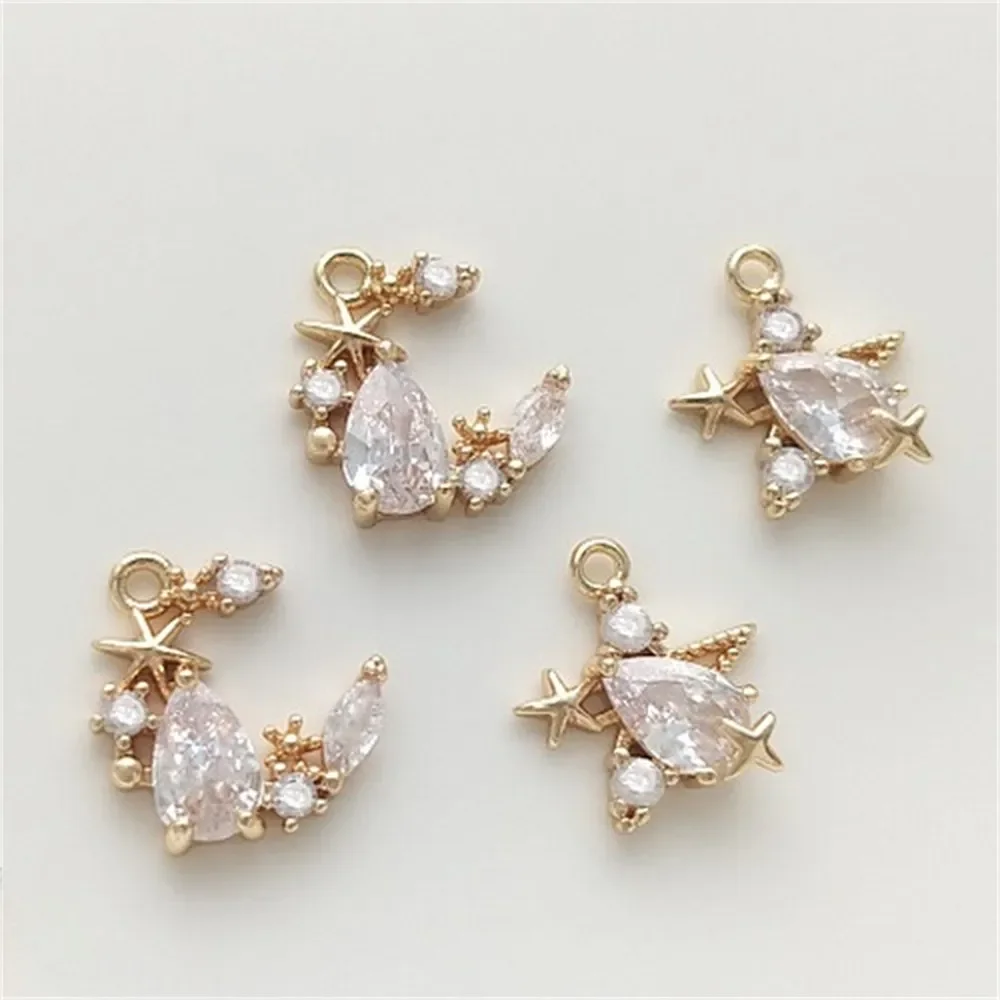 

14K Gold Inlaid Water Drop Zircon Star Moon Pendant Handmade Jewelry Pendant Bracelet Necklace Charms Pendant K498