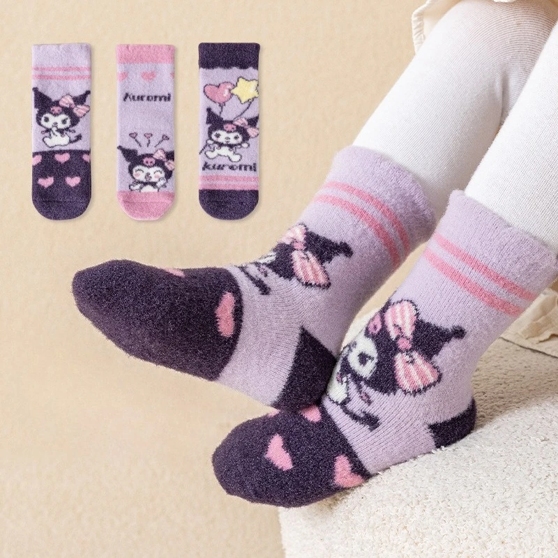 

3pcs Hot Sanrio Kuromi My Melody Cinnamoroll Socks Cartoon Cute Warm Thickened Mid-calf Socks Birthday Present