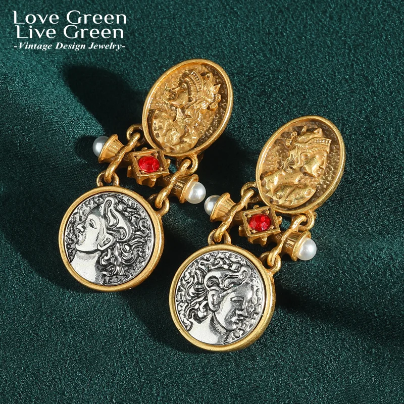 

Vintage Luxury Ancient Coins Drop Earring Pearl Head Portrait For Woman Accessories Old Money Gold Color Jewelry 2025 New