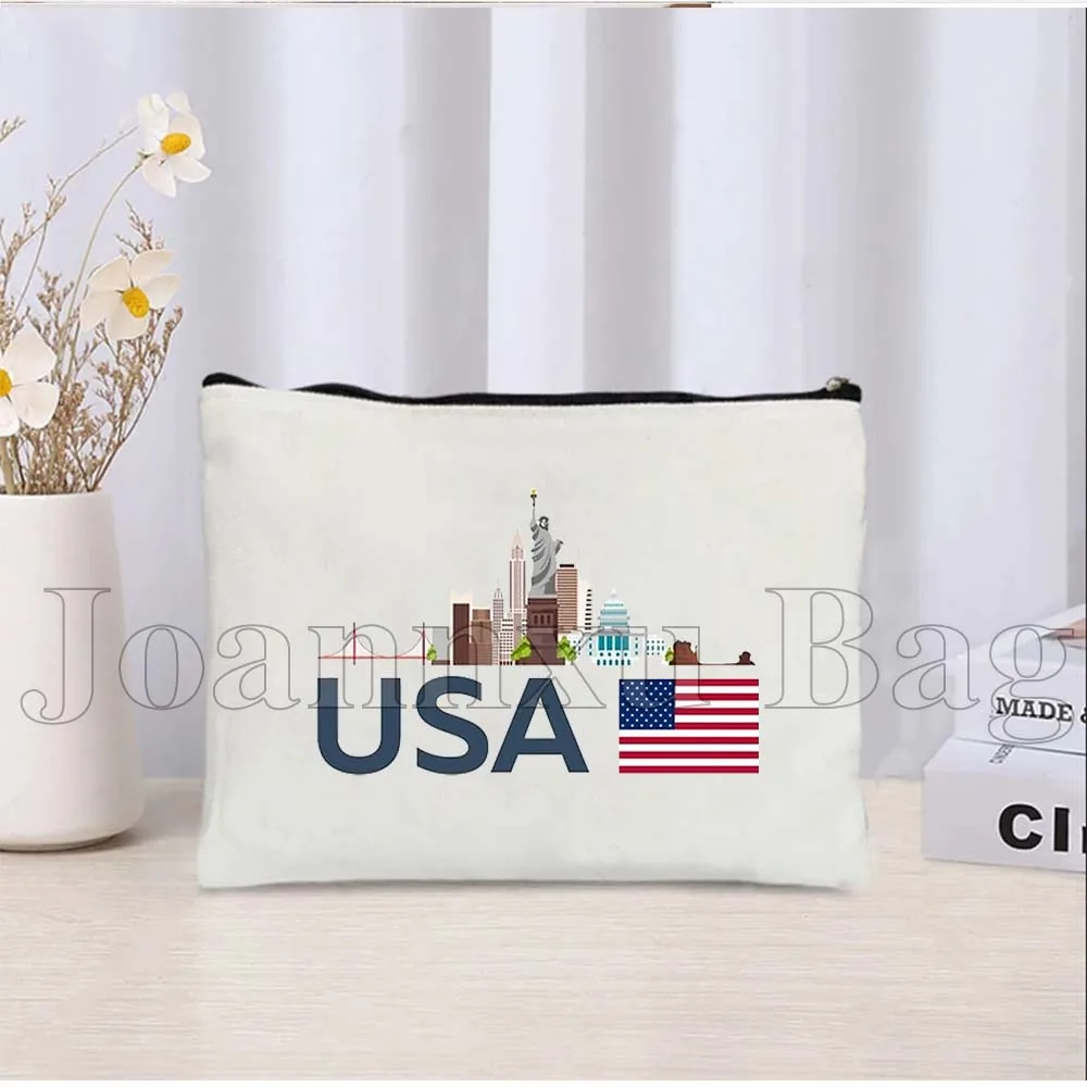 Egypt London Paris Italy Rome India Sydney Moscow UAE Dubai New York Skyline Gifts Canvas Cosmetic Makeup Bag Pencil Case Pouch