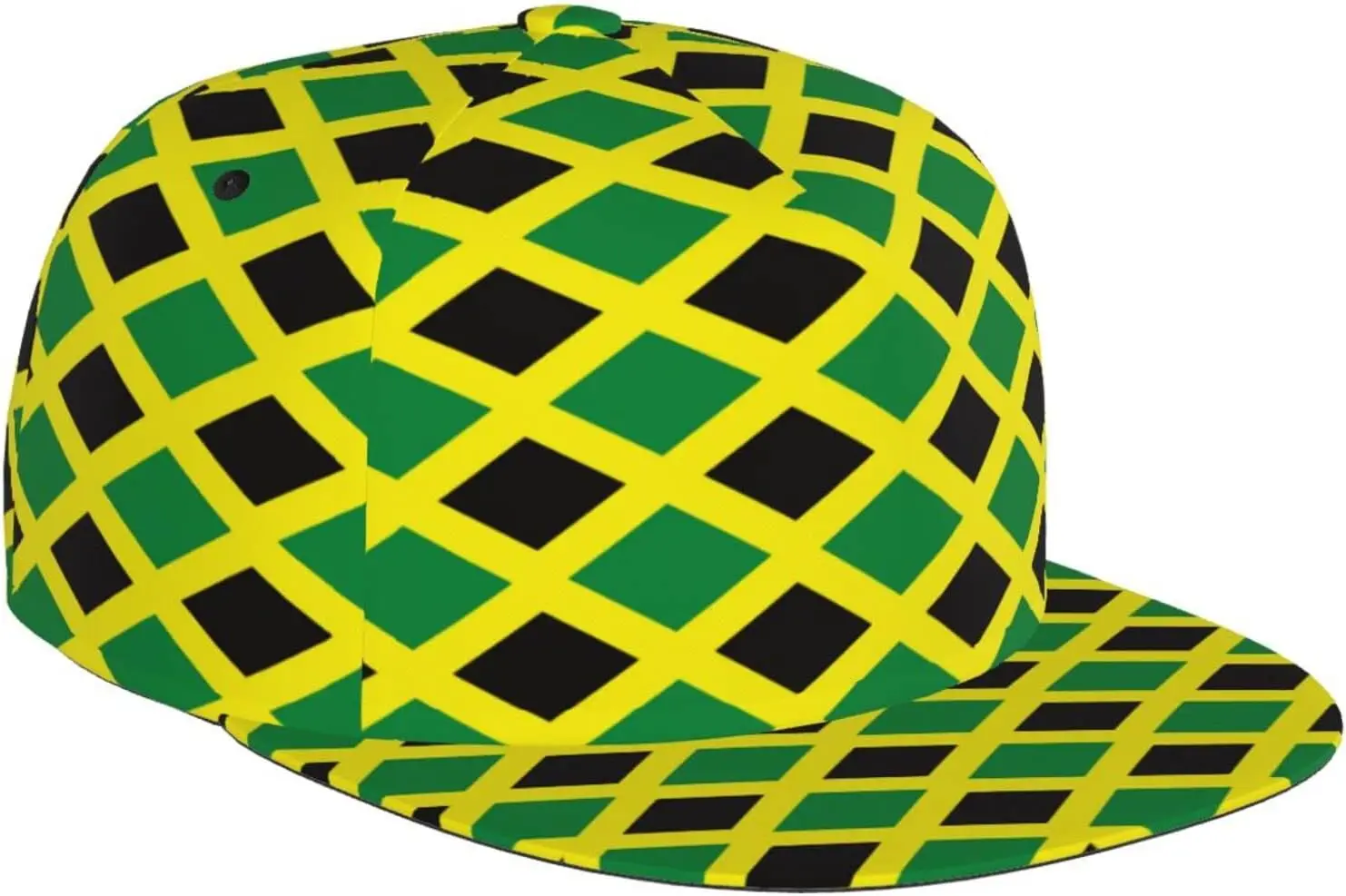 Jamaican Flag Pattern Flat Bill Hat, Unisex Snapback Baseball Cap Hip Hop Style Flat Visor Blank Adjustable Black