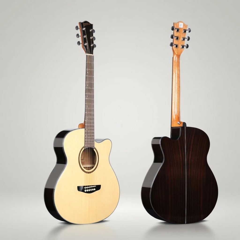 Cutaway Steel‑String Acoustic Guitar, Gloss Natural Top Dark Wood Back Sides, 6‑String Folk Guitar for Practice Small Live Shows