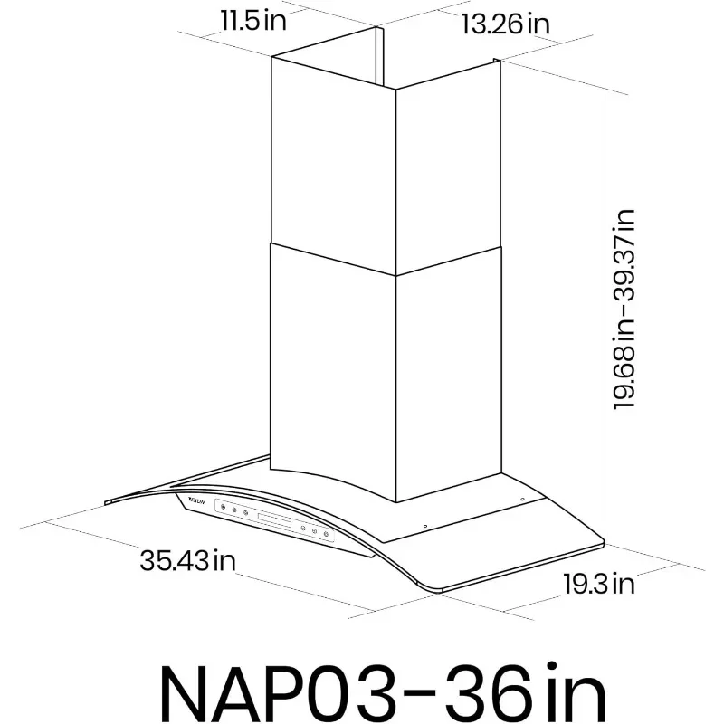 Acier inoxydable fixé au mur de NAP03-36N et hotte de cuisine en verre incurvé, commande tactile de 900 CFM / 4 vitesses avec la télécommande