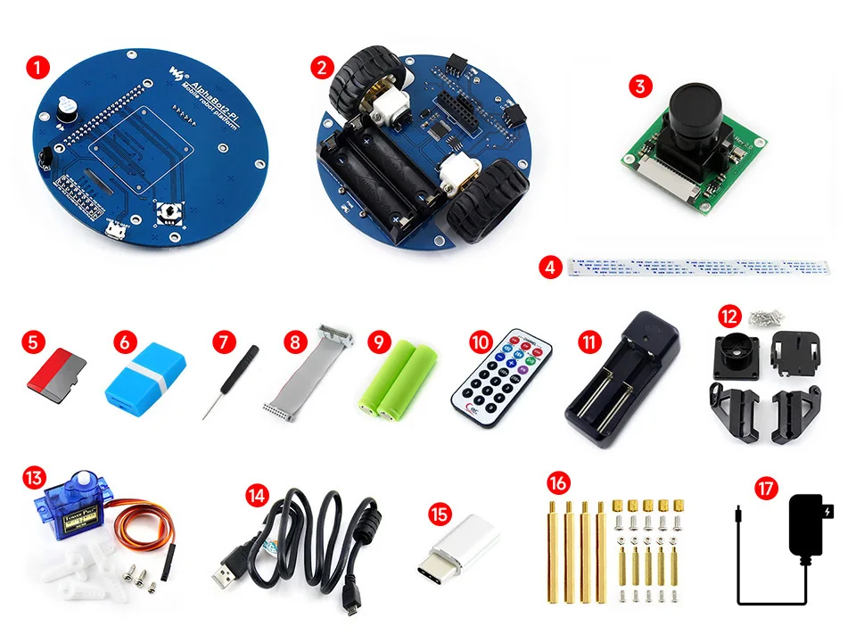 

Комплект для сборки робота AlphaBot2 для Raspberry Pi 3B/3B+/4B (не включает Raspberry Pi 3B/3B+/4B), аксессуары только