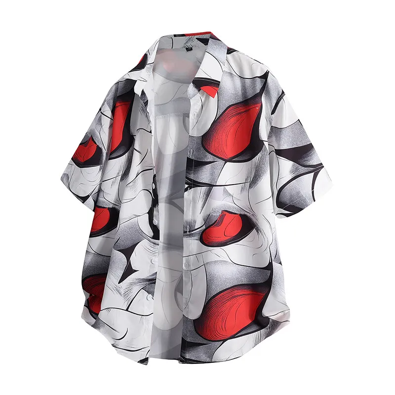 

Свободная повседневная мужская рубашка из ледяного шелка большого размера с цветочным принтом и коротким рукавом Рубашка с цветочным принтом