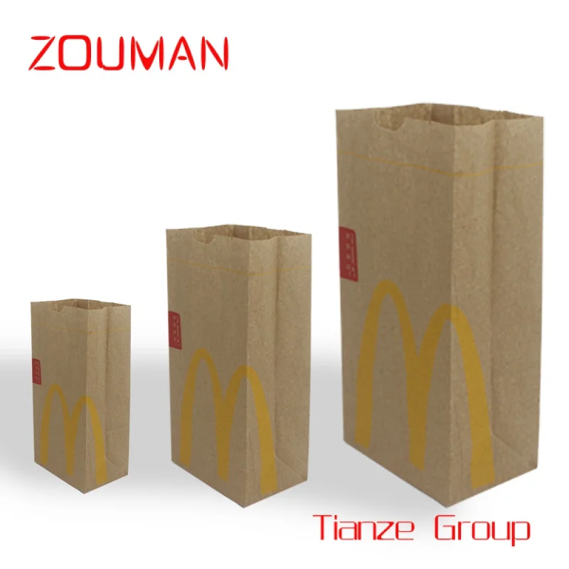 Custom , Custom size food flat bottom thin kraft bread paper bag no handle with your own logo