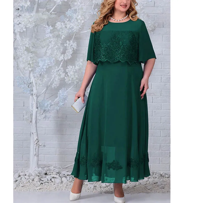 

Luxury Green Mother of the Bridal/Groom Dress with Sleeve Lace Dress Formal Guest Wedding Party Dresse