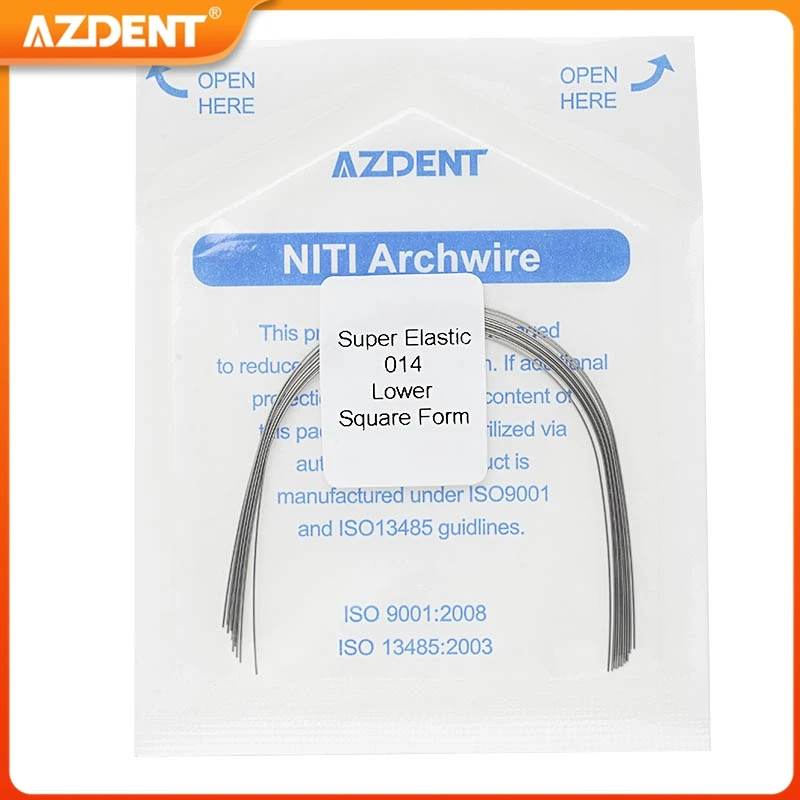 10 paczek Dental ortodontyczne super elastyczne Niti okrągłe druty łukowe AZDENT kwadratowy kształt łuk górny dolny 10 sztuk/paczka