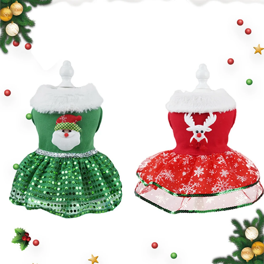 Vestido de natal para animais de estimação, vestido brilhante para cachorro, tema de natal, roupa para cachorro, suprimentos para vestir de natal