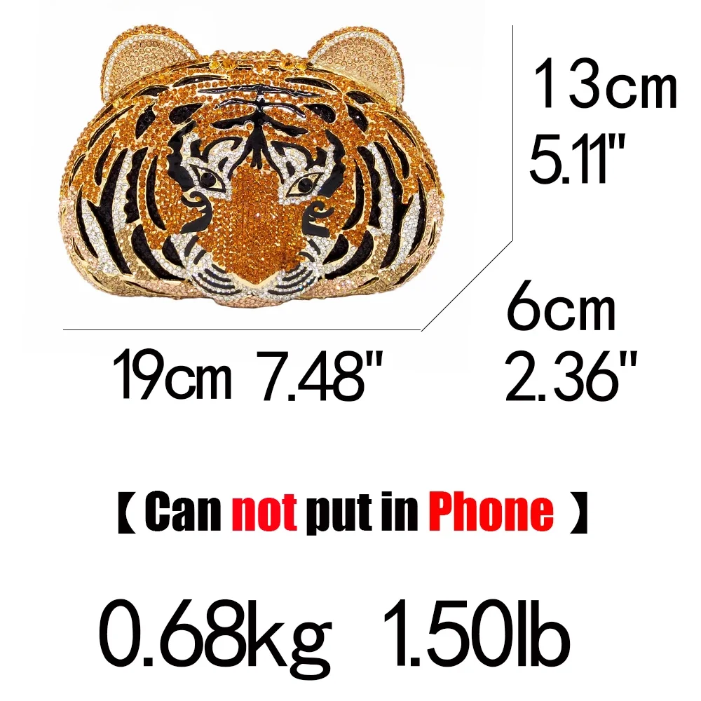 Boutique De FGG (in stock) Tiger Head Women Clutch Purses Party Dinner Rhinestone Handbags Crystal Evening Minaudiere Bags